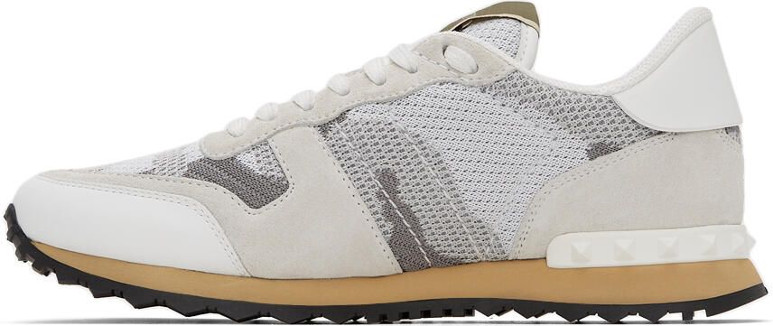 Valentino Garavani White  Grey Camo Mesh Rockrunner Sneakers - Picture 4
