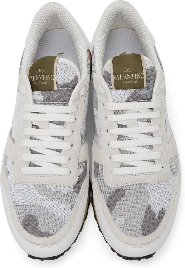 Valentino Garavani White  Grey Camo Mesh Rockrunner Sneakers