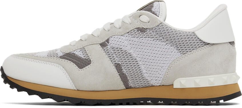 Valentino Garavani White  Grey Camouflage Rockrunner Sneakers - Picture 4