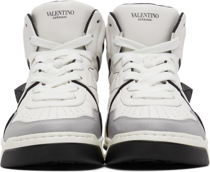 Valentino Garavani White  Grey Nappa One Stud Sneakers - Picture 2