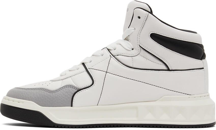 Valentino Garavani White  Grey Nappa One Stud Sneakers - Picture 4