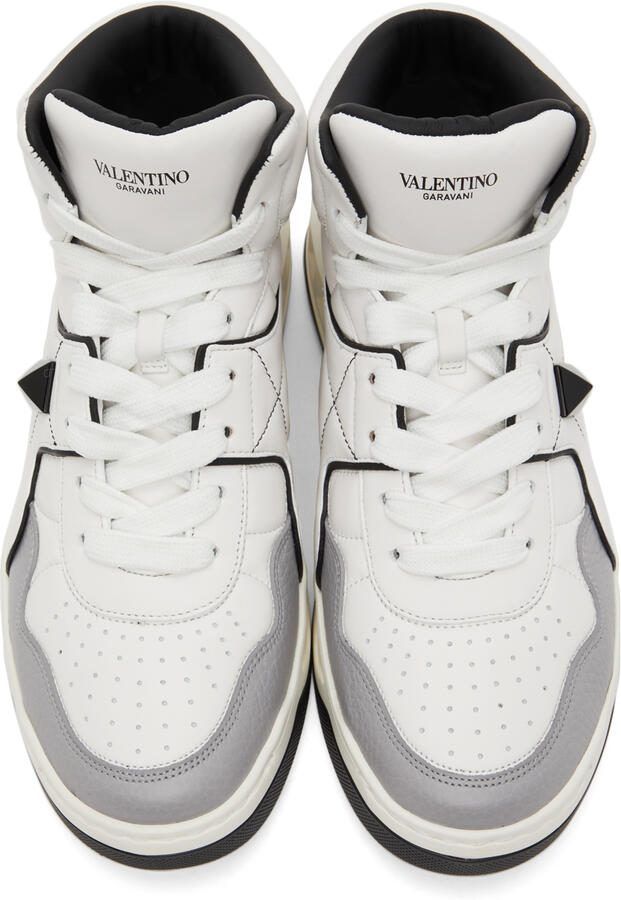 Valentino Garavani White  Grey Nappa One Stud Sneakers - Picture 3