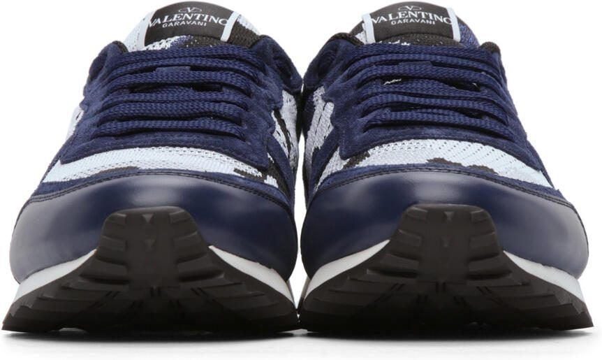 Valentino Garavani White  Navy Mesh Camouflage Rockrunner Sneakers - Picture 3
