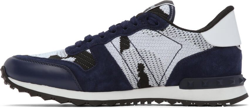 Valentino Garavani White  Navy Mesh Camouflage Rockrunner Sneakers - Picture 4