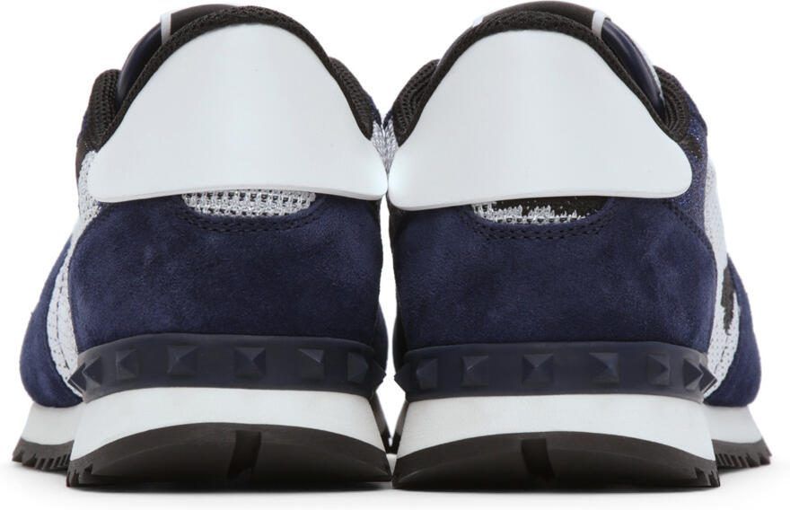 Valentino Garavani White  Navy Mesh Camouflage Rockrunner Sneakers - Picture 2