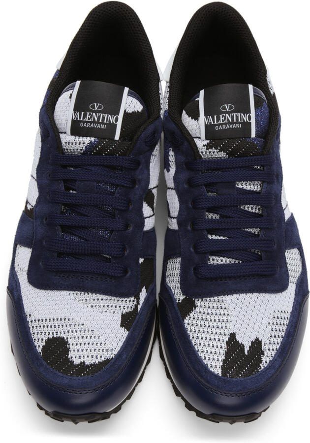Valentino Garavani White  Navy Mesh Camouflage Rockrunner Sneakers