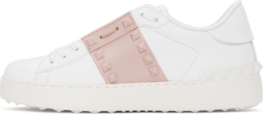 Valentino Garavani White  Pink Rockstud Open Sneakers - Picture 3