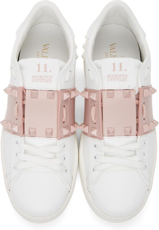 Valentino Garavani White  Pink Rockstud Open Sneakers