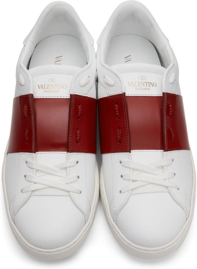 Valentino Garavani White  Red Leather Open Sneakers
