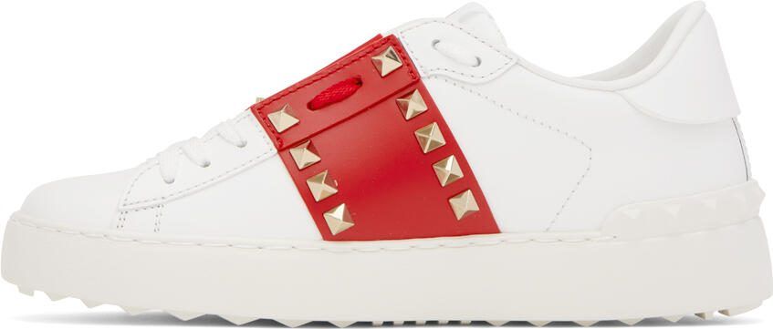 Valentino Garavani White  Red Rockstud Untitled Sneakers - Picture 3