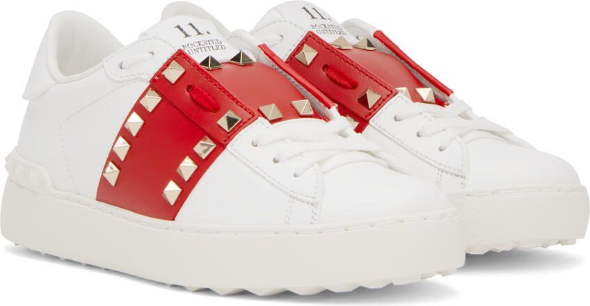 Valentino Garavani White  Red Rockstud Untitled Sneakers - Picture 2