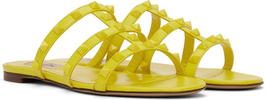 Valentino Garavani Yellow Rockstud Slides - Picture 3
