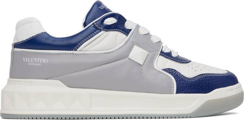 Valentino Garavani White  Blue One Stud Sneakers - Picture 5
