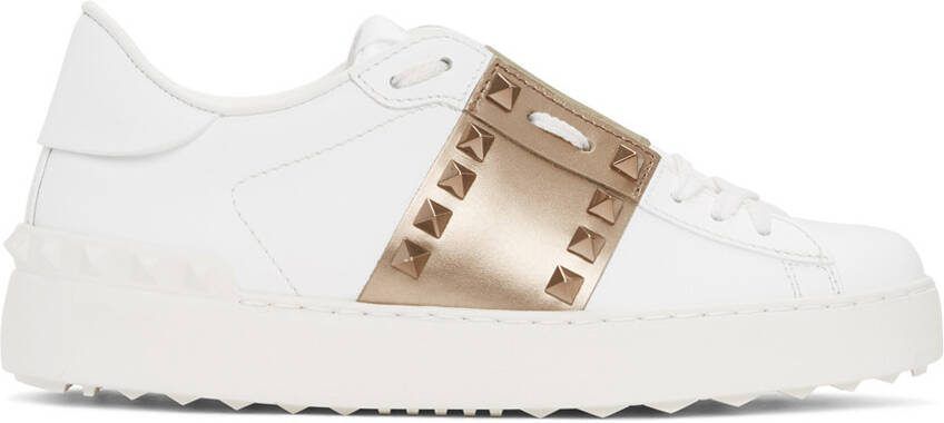 Valentino Garavani White  Bronze Rockstud Open Sneakers - Picture 5