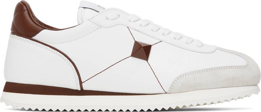 Valentino Garavani White  Brown Stud Around Sneakers - Picture 5