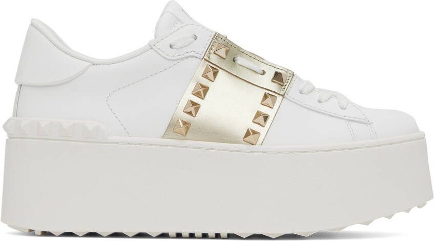 Valentino Garavani White  Gold Rockstud Untitled Sneakers - Picture 5