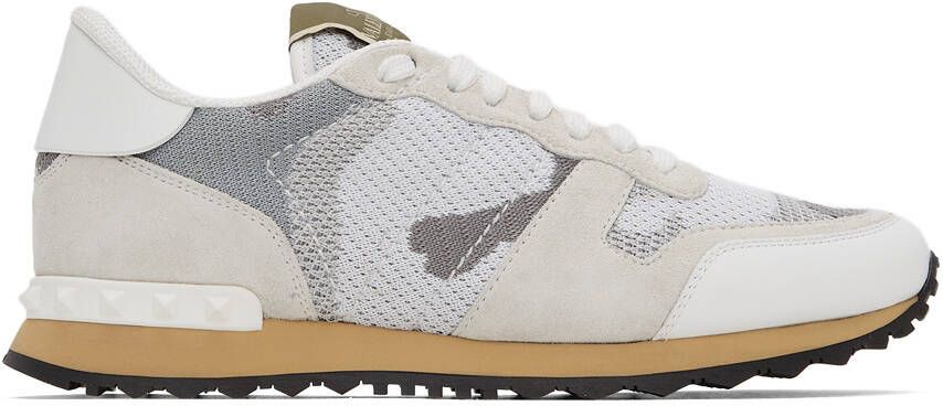 Valentino Garavani White  Grey Camo Mesh Rockrunner Sneakers - Picture 5