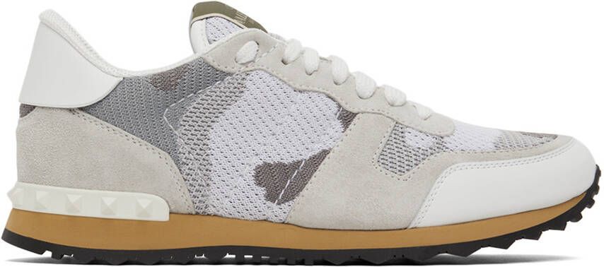 Valentino Garavani White  Grey Camouflage Rockrunner Sneakers - Picture 5