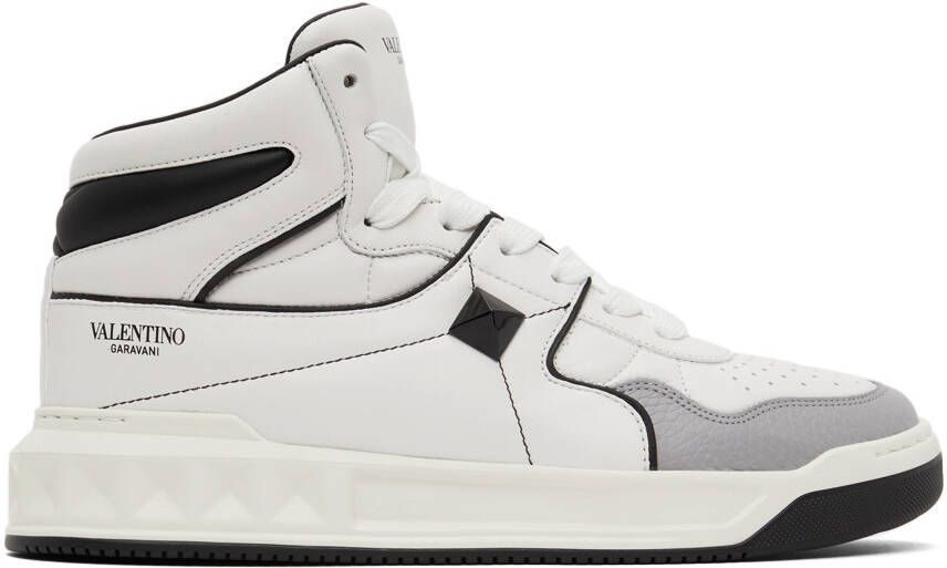 Valentino Garavani White  Grey Nappa One Stud Sneakers - Picture 5