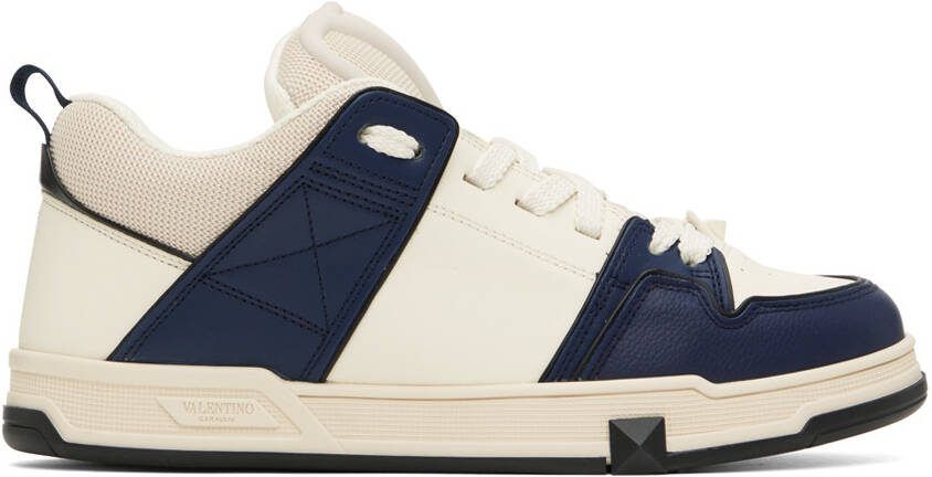 Valentino Garavani White  Navy Open Skate Sneakers - Picture 5