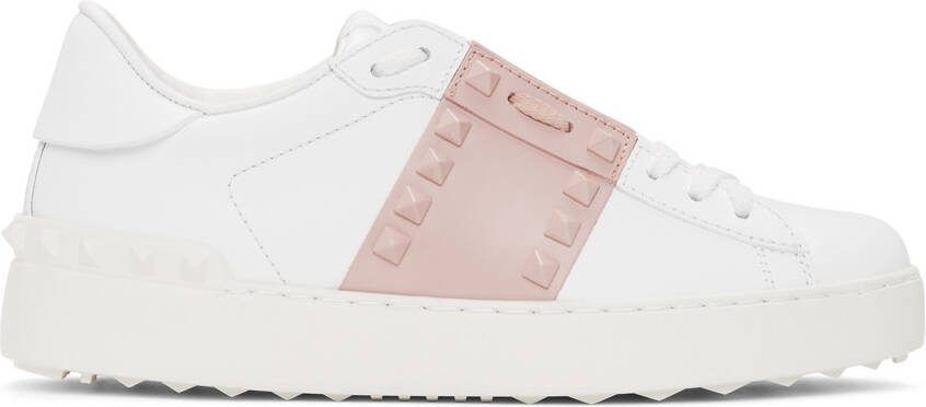 Valentino Garavani White  Pink Rockstud Open Sneakers - Picture 4