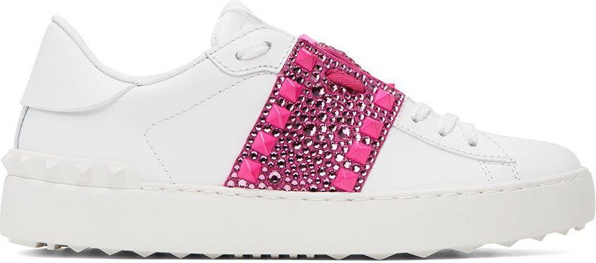 Valentino Garavani White  Pink Rockstud Untitled Sneakers