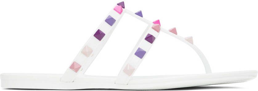 Valentino Garavani White Rockstud Flat Sandals