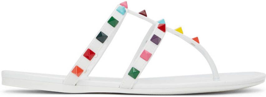 Valentino Garavani White Rockstud Slide Sandals - Picture 3