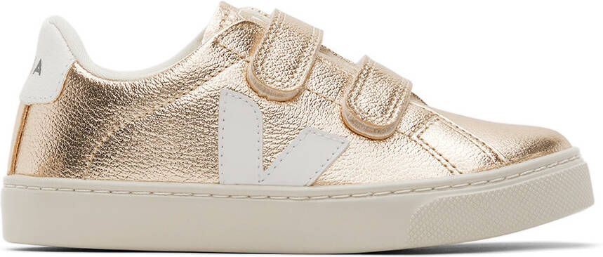 VEJA Kids Gold  White Leather Esplar Sneakers - Picture 3
