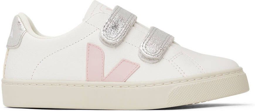 VEJA Kids White  Silver Leather Esplar Sneakers - Picture 4