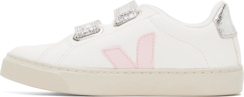 VEJA Kids White  Silver Leather Esplar Sneakers - Picture 3