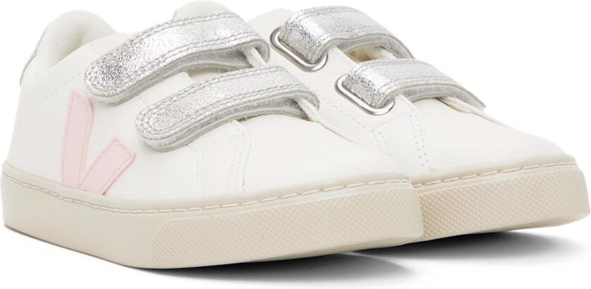 VEJA Kids White  Silver Leather Esplar Sneakers - Picture 2