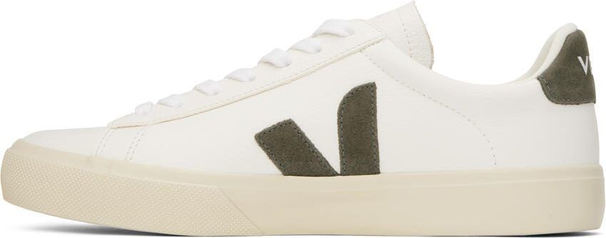 VEJA White  Khaki Leather Campo Sneakers - Picture 4