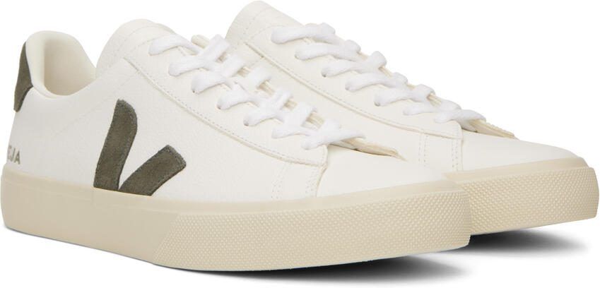 VEJA White  Khaki Leather Campo Sneakers - Picture 2