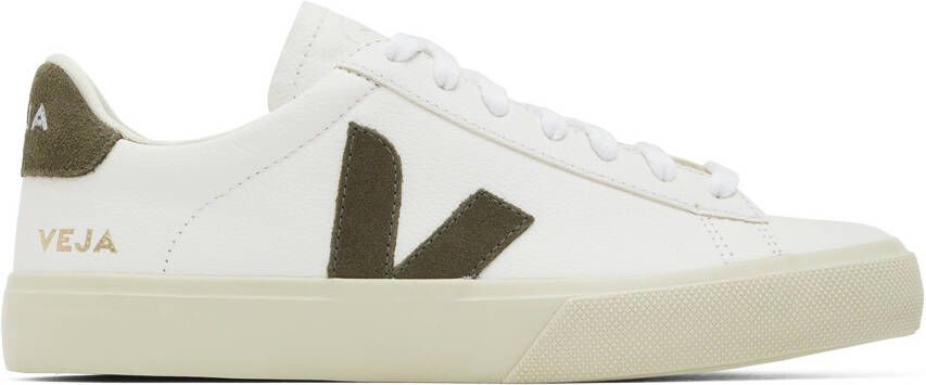VEJA White  Khaki Leather Campo Sneakers - Picture 3