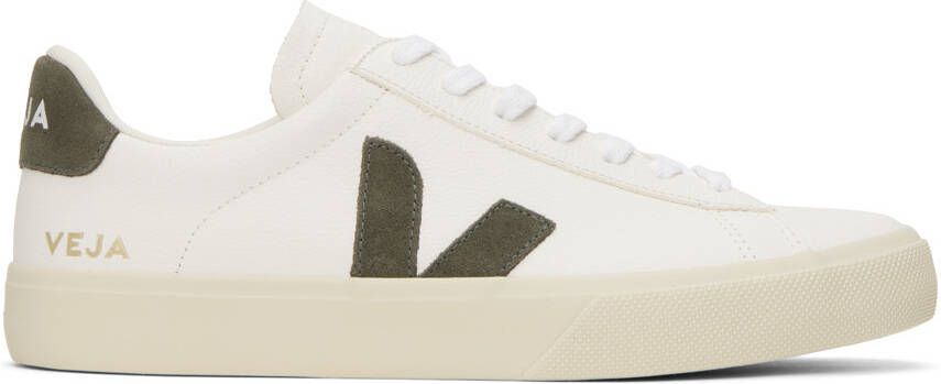 VEJA White  Khaki Leather Campo Sneakers - Picture 6