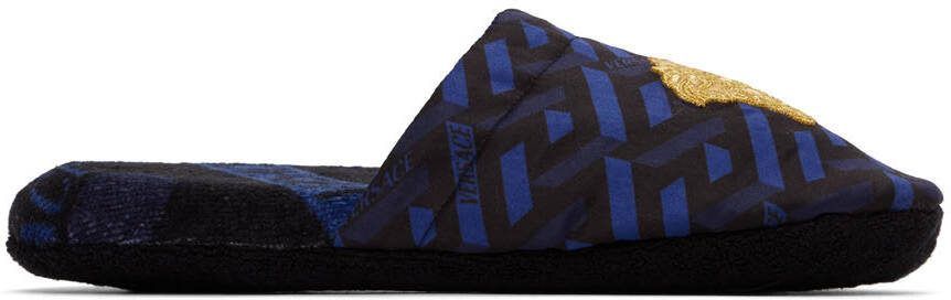 Versace Black  Blue La Greca Slippers - Picture 5