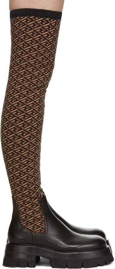 Versace Black  Brown Leonidas Boots - Picture 5