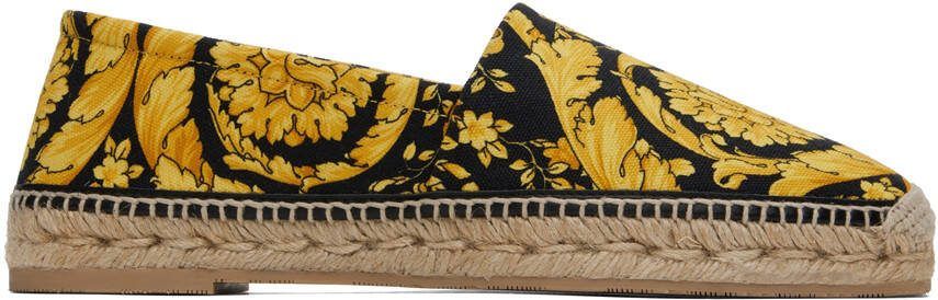 Versace Black  Gold Barocco Print Espadrilles