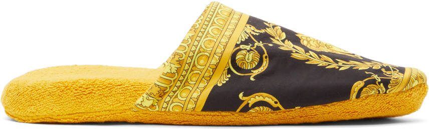 Versace Black  Gold Baroque Slippers - Picture 5