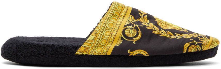 Versace Black  Gold Baroque Slippers - Picture 4