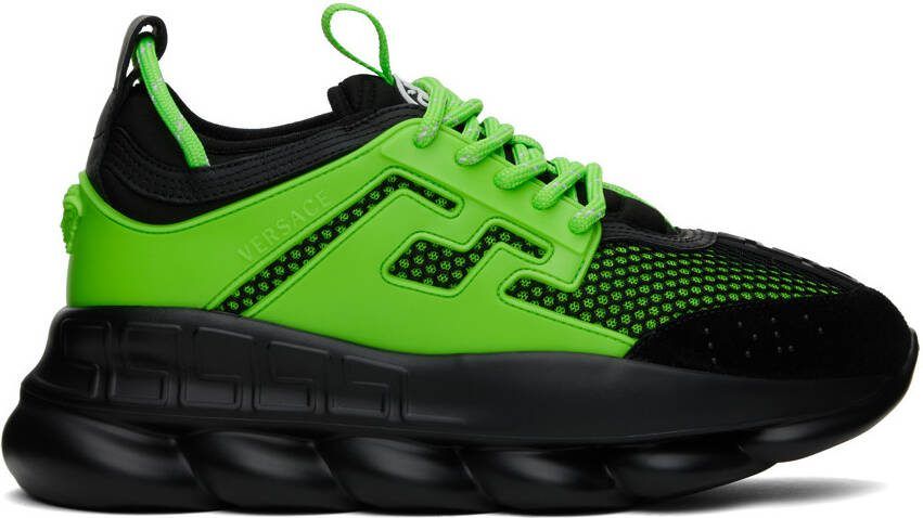Versace Black  Green Chain Reaction Sneakers - Picture 5