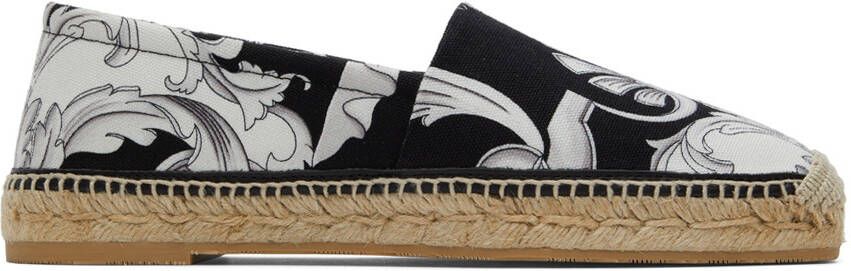 Versace Black  White Baroque Espadrilles - Picture 5