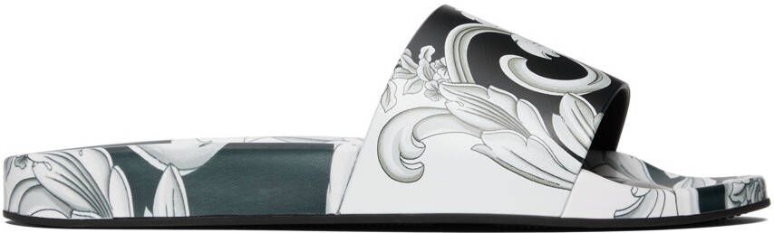 Versace Black  White Baroque Slides - Picture 5