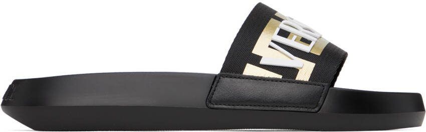 Versace Black Webbing Slides - Picture 5