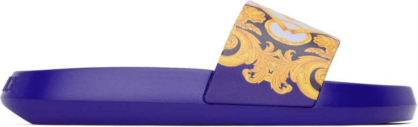 Versace Blue Barocco Slides - Picture 5