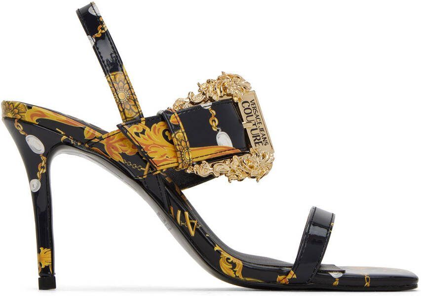 Versace Jeans Couture Black  Gold Emily Baroque Heeled Sandals
