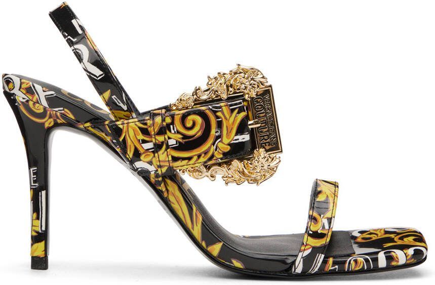 Versace Jeans Couture Black  Gold Emily Heeled Sandals