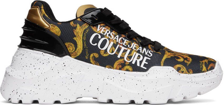 Versace Jeans Couture Black  Gold Printed Sneakers - Picture 5