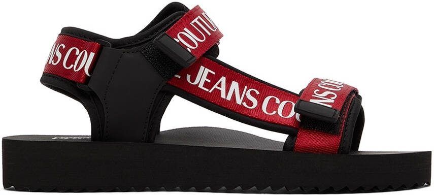 Versace Jeans Couture Black  Red Fondo Strap Sandals - Picture 5